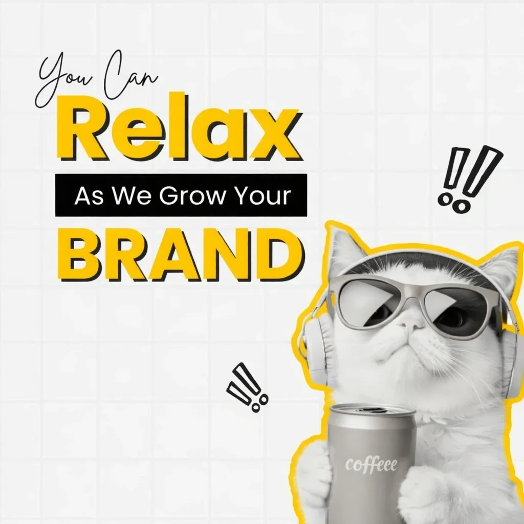 You Can Relax As We Grow Your Brand - Cool cat with sunglasses holding coffee